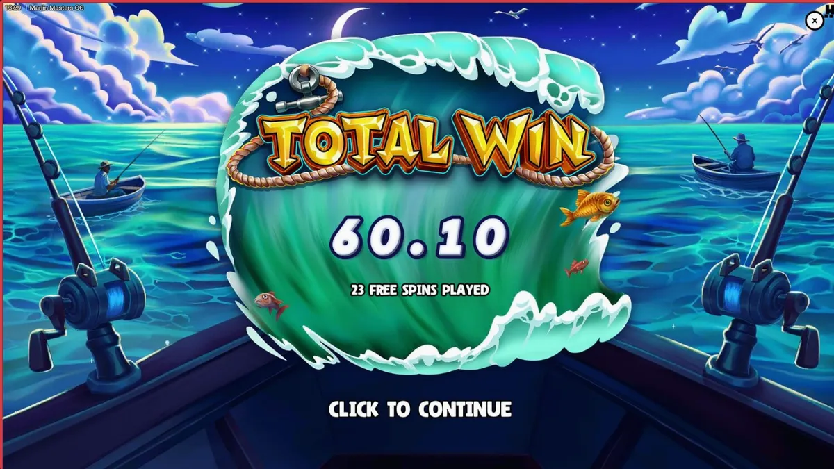 Interface do slot Marlin Masters OG com tema de pesca oceânica