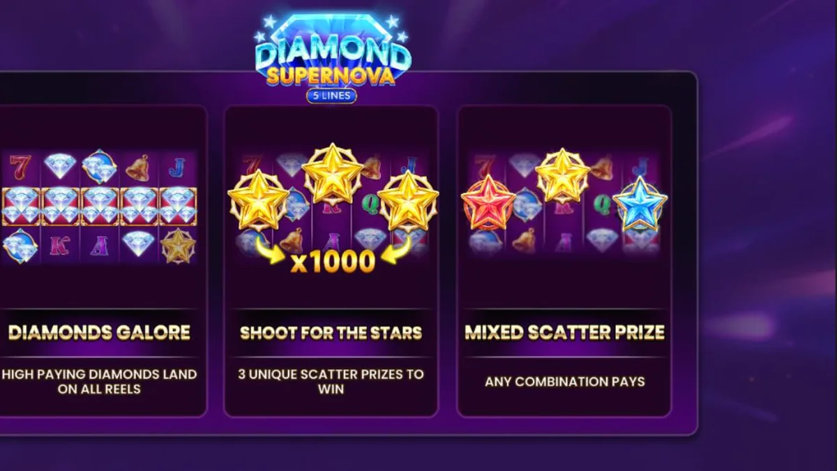 Interface brilhante do slot Diamond Supernova com tema espacial