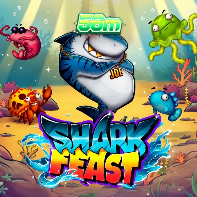 Interface colorida e vibrante do jogo de slot Shark Feast com temática subaquática